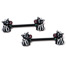 Load image into Gallery viewer, 14G 9/16 Black Funky Skunk Barbell Nipple Ring Set
