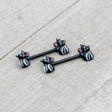 Load image into Gallery viewer, 14G 9/16 Black Funky Skunk Barbell Nipple Ring Set