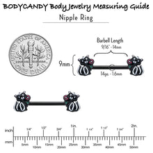Load image into Gallery viewer, 14G 9/16 Black Funky Skunk Barbell Nipple Ring Set