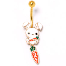 Load image into Gallery viewer, Gold Tone Cutie Easter Bunny Carrot Dangle Belly Ring
