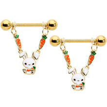 Load image into Gallery viewer, 14G 9/16 Gold Tone Cutie Easter Bunny Dangle Nipple Ring Set