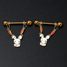 Load image into Gallery viewer, 14G 9/16 Gold Tone Cutie Easter Bunny Dangle Nipple Ring Set