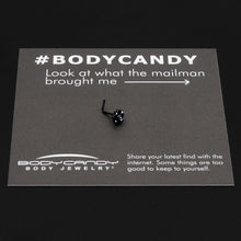 Load image into Gallery viewer, 20G 7mm Purple Gem Black Scrolling Hearts L Shape Nose Ring