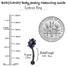 Load image into Gallery viewer, 16G 5/16 Purple Gem Black Scrolling Hearts Curved Eyebrow Ring
