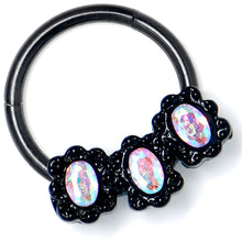 Load image into Gallery viewer, 16G 3/8 Aurora Gem Black Magical Ovals Hinged Segment Ring