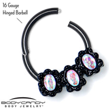 Load image into Gallery viewer, 16G 3/8 Aurora Gem Black Magical Ovals Hinged Segment Ring