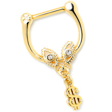 Load image into Gallery viewer, 16G 5/16 Clear Gem Gold Hue Seeing Money Dangle Cartilage Clicker