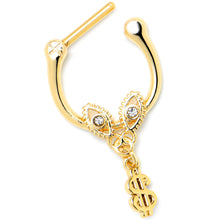 Load image into Gallery viewer, 16G 5/16 Clear Gem Gold Hue Seeing Money Dangle Cartilage Clicker
