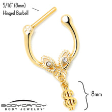 Load image into Gallery viewer, 16G 5/16 Clear Gem Gold Hue Seeing Money Dangle Cartilage Clicker