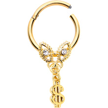 Load image into Gallery viewer, 16G 3/8 Clear Gem Gold Hue Seeing Money Dangle Hinged Segment Ring