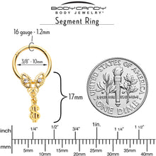 Load image into Gallery viewer, 16G 3/8 Clear Gem Gold Hue Seeing Money Dangle Hinged Segment Ring
