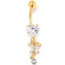 Load image into Gallery viewer, Clear CZ Gem Gold Tone Heart For Butterfly Dangle Belly Ring