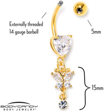 Load image into Gallery viewer, Clear CZ Gem Gold Tone Heart For Butterfly Dangle Belly Ring