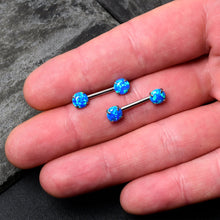 Load image into Gallery viewer, 14G 1/2 Blue Synthetic Opal Threadless Barbell Nipple Ring Set