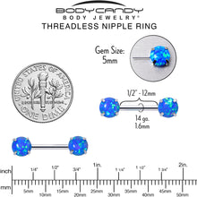 Load image into Gallery viewer, 14G 1/2 Blue Synthetic Opal Threadless Barbell Nipple Ring Set