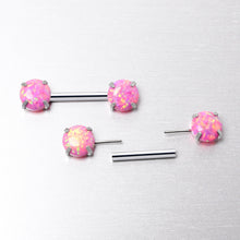 Load image into Gallery viewer, 14G 1/2 Pink Synthetic Opal Threadless Barbell Nipple Ring Set