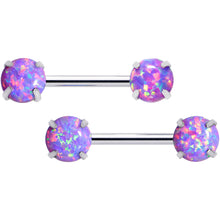 Load image into Gallery viewer, 14G 1/2 Purple Synthetic Opal Threadless Barbell Nipple Ring Set