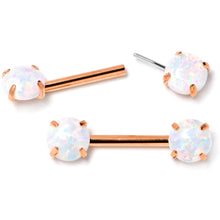 Load image into Gallery viewer, 14G 1/2 White Synthetic Opal Rose Hue Threadless Nipple Ring Set