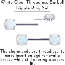 Load image into Gallery viewer, 14G 1/2 White Synthetic Opal Threadless Barbell Nipple Ring Set