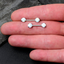 Load image into Gallery viewer, 14G 1/2 White Synthetic Opal Threadless Barbell Nipple Ring Set