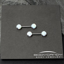 Load image into Gallery viewer, 14G 1/2 White Synthetic Opal Threadless Barbell Nipple Ring Set