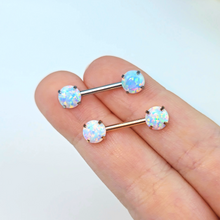 Load image into Gallery viewer, 14G 1/2 White Synthetic Opal Threadless Barbell Nipple Ring Set
