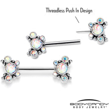 Load image into Gallery viewer, 14G 9/16 Aurora CZ Gem Circles Threadless Barbell Nipple Ring Set