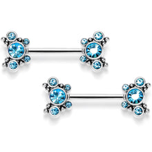 Load image into Gallery viewer, 14G 9/16 Blue CZ Gem Circles Threadless Barbell Nipple Ring Set
