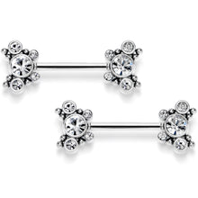 Load image into Gallery viewer, 14G 9/16 Clear CZ Gem Circles Threadless Barbell Nipple Ring Set