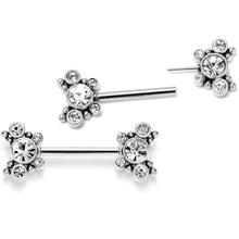 Load image into Gallery viewer, 14G 9/16 Clear CZ Gem Circles Threadless Barbell Nipple Ring Set