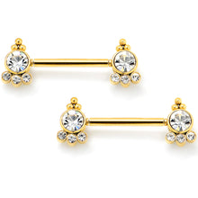 Load image into Gallery viewer, 14G 9/16 Clear CZ Gem Gold Tone Style Threadless Nipple Ring Set