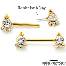 Load image into Gallery viewer, 14G 9/16 Clear CZ Gem Gold Tone Style Threadless Nipple Ring Set