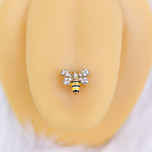 Load image into Gallery viewer, Clear Gem Gold Tone Daisy Bee Barbell Tongue Ring Set of 4
