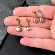 Load image into Gallery viewer, Clear Yellow Gem Gold Tone Bee Flower Belly Ring Set of 4