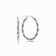 Load image into Gallery viewer, Sterling Silver Oval Hoop Braided Diamond Cut Earrings