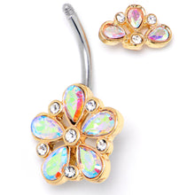 Load image into Gallery viewer, Aurora Clear Gem Filigree Flower Fantasy Double Mount Belly Ring