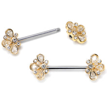 Load image into Gallery viewer, 14G 9/16 Clear Gem Golden Crown Deluxe Barbell Nipple Ring Set
