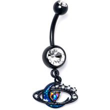 Load image into Gallery viewer, Aurora Clear Gem Black Saturn Space Moon Dangle Belly Ring