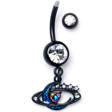 Load image into Gallery viewer, Aurora Clear Gem Black Saturn Space Moon Dangle Belly Ring