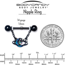 Load image into Gallery viewer, 14G 9/16 Aurora Gem Black Saturn Space Moon Dangle Nipple Ring Set