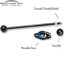 Load image into Gallery viewer, 14G Aurora Gem Black Saturn Space Moon Industrial Barbell 38mm