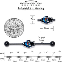 Load image into Gallery viewer, 14G Aurora Gem Black Saturn Space Moon Industrial Barbell 38mm