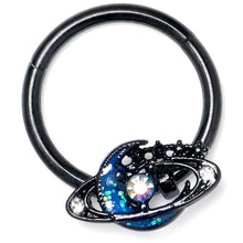 Load image into Gallery viewer, 16G 3/8 Aurora Gem Black Saturn Space Moon Hinged Segment Ring