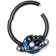 Load image into Gallery viewer, 16G 3/8 Aurora Gem Black Saturn Space Moon Hinged Segment Ring