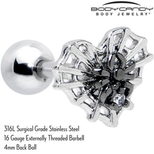 Load image into Gallery viewer, 16G 1/4 Clear CZ Gem Heart of Spider Cartilage Tragus Earring