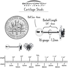 Load image into Gallery viewer, 16G 1/4 Clear CZ Gem Heart of Spider Cartilage Tragus Earring