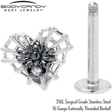 Load image into Gallery viewer, 16G 5/16 Clear CZ Gem Heart of Spider Labret Monroe Tragus