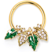 Load image into Gallery viewer, 16G 3/8 Clear CZ Gem Gold Tone Leafy Beauty Hinged Segment Ring