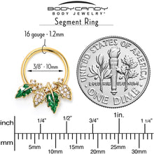 Load image into Gallery viewer, 16G 3/8 Clear CZ Gem Gold Tone Leafy Beauty Hinged Segment Ring