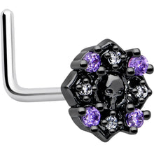 Load image into Gallery viewer, 20G 7mm Pink Gem Skull Cross L Shape Nose Ring